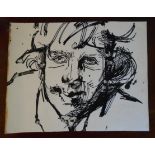 †R. O. Lenkiewicz: three unframed portrait ink sketches, comprising self portrait, mouse and male
