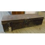 A 3' 6" antique painted tin maritime trunk with fitted interior and remains of name to lid and T.