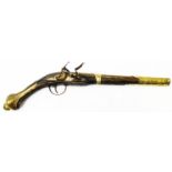 An antique Ottoman Empire kubur flintlock pistol with inlaid wirework, ornately carved steel and