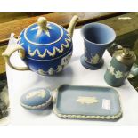 Five pieces of Jasperware including a Copeland teapot, etc. - various condition