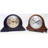 A polished oak cased mantel clock with eight day chiming movement - sold with a walnut cased similar
