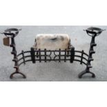 A 34" antique style fire grate with flanking mull holders