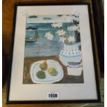 †Biddy Picard: a signed print depicting Mousehole Pottery