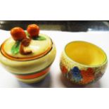 A Clarice Cliff Bizarre Liberty Stripe pattern preserve pot (minor chips to lid) - sold with a small