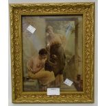 A gilt framed crystoleum print depicting a pottery artist