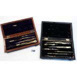 A rosewood cased set of drawing instruments - sold with another similar