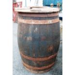 A 33" high coopered antique barrel with associated lid