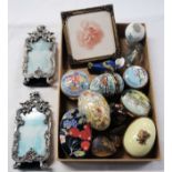 A collection of pillboxes including Bilston, French makes, etc.