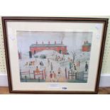 †L. S. Lowry: a framed coloured print, entitled "School Yard"