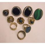 A collection of bespoke silver and white metal stone set and other rings