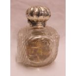 A Victorian large cut glass scent bottle with silver flip-top and original stopper - Birmingham 1889