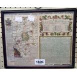 A framed descriptive pictorial road map of London to Portsmouth, dated 1730