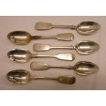 A set of six silver fiddle pattern teaspoons by John Stone - Exeter 1860