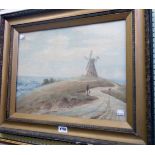 Edward Earp: a gilt framed watercolour, depicting a hilltop windmill - 14 1/2" X 19 1/2"