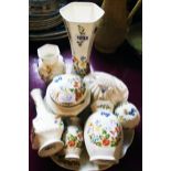 A small collection of Aynsely Cottage Garden pattern items including vase, lidded jars, dishes,