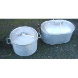 An aluminium fish kettle steaming pan - sold with another lidded pan