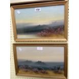 Frank Holmes: a pair of gilt framed gouache painting, depicting misty moorland views with