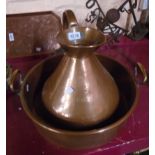 An antique two gallon copper haystack measure - sold with a copper preserve pan