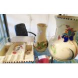 Two Honiton Pottery vases - sold with two Poole Pottery dishes (one a/f)