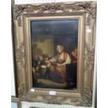 An ornate gilt gesso framed 19th Century oil on canvas, depicting a family group in an interior - 17