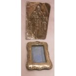 A small silver fronted photograph frame (a/f) - sold with an embossed silver prayer book cover