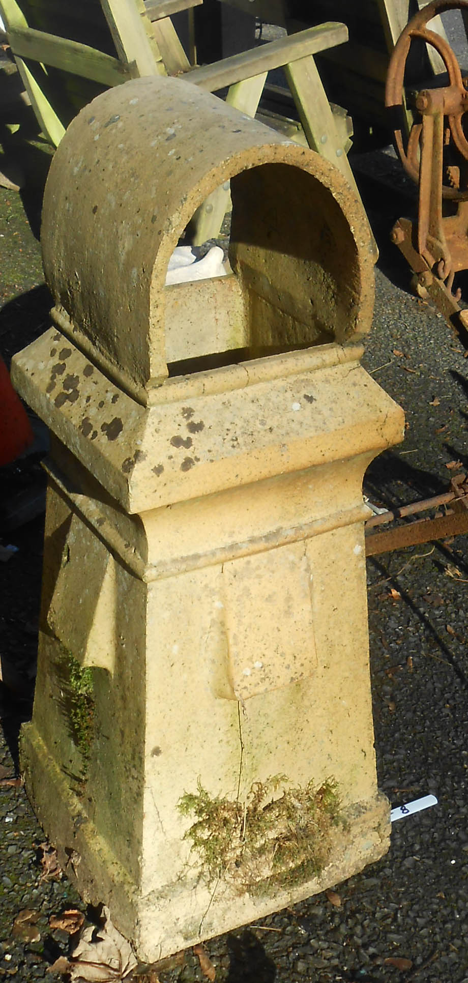 A 33" Victorian stoneware chimney pot with dome top and vented sides