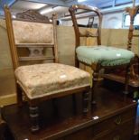 An Edwardian walnut framed bedroom chair with tapestry upholstered seat, a similar nursing chair and