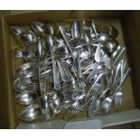 A box containing a quantity of mainly matching Lombard and other silver plated cutlery