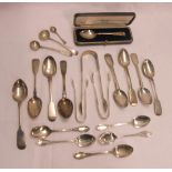 Eight antique fiddle patter teaspoons including five Exeter examples, five matching ornate coffee