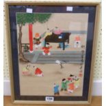 A 20th Century Chinese mixed media picture, depicting children at play - text and red seal stamp