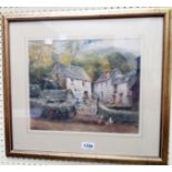 A gilt framed watercolour, depicting a water mill with chickens in foreground - indistinctly signed