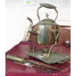 An early 20th Century brass spirit kettle on stand with rope decoration, by William Soutter &