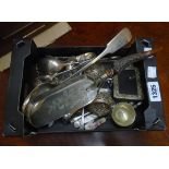 A small quantity of silver plated cutlery and other items including fiddle pattern basting spoon and