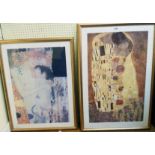 Two gilt framed large coloured prints after Gustav Klimt