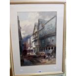 Alfred Leyman: a gilt framed watercolour, depicting a Dartmouth view of the Butterwalk with market