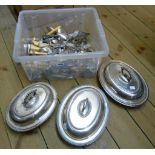 A large quantity of silver plated fiddle pattern and other cutlery - sold with three entree dishes