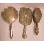 Two silver backed hand mirrors and similar brush - all a/f