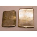 Two silver cigarette cases of curved design, both with personalised inscriptions to gilt interiors
