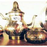 A Moroccan silver plated Moulay Hassan teapot by Darel Berrad - sold with an Egyptian brass bowl