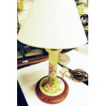 A Moorcroft Apple blossom pattern table lamp on a wooden socle base