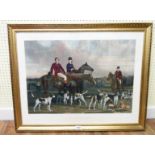 Three framed coloured hunting prints, comprising Stephen Pearce: "The Heythorp Hunt", "The Brook"