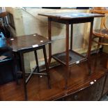 A mahogany two tier occasional table - sold with a small stained pine low table