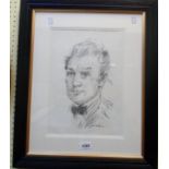 †R. O. Lenkiewicz: a typical ribbed ebonised framed charcoal portrait of Ken Savage - signed - 14