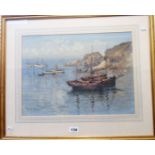 Edith Isobel Barrow: a gilt framed watercolour entitled "Fishing boats at anchor" - label verso - 13