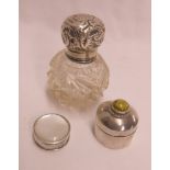 A Mexican marked 925 white metal pill box with stone set hinged lid - sold with another silver