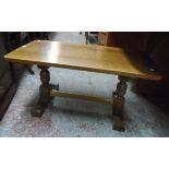 A reproduction pedestal wine table with decorative lacquered top - sold with a polished oak coffee