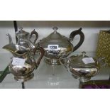 A harlequin Portuguese and French silver plated four piece tea set