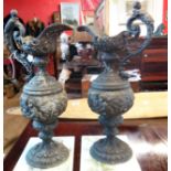 A pair of 19" cast spelter candlesticks in the form of ewers - lamped