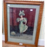 A late Victorian burr maple framed coloured print entitled "The Stage" - Hal Ludbury