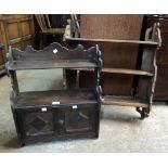 An 18 1/2" Victorian stained oak wall hanging cabinet with shelf and shaped sides - sold with a